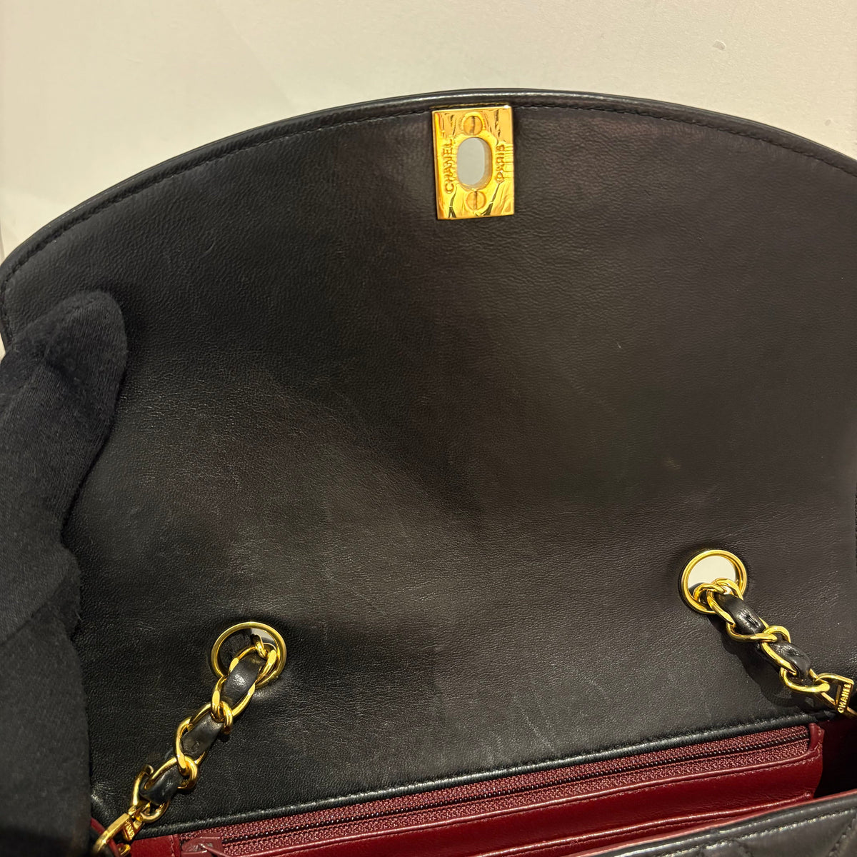 Chanel 1991-1994 Black Lambskin Small Diana Shoulder Bag