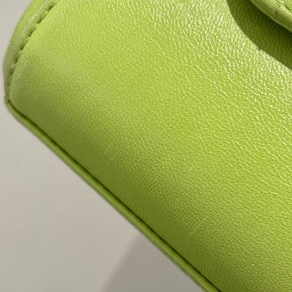 Chanel 2001-2003 Green Lambskin Choco Bar Mademoiselle Lock Shoulder Bag