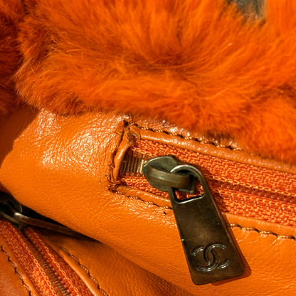 Chanel * 2000-2002 Orange Rabbit Fur Tote Chain Handbag