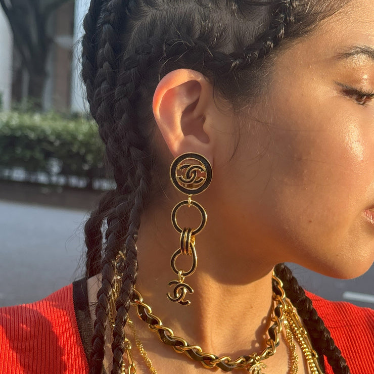 Chanel Dangle Earrings Clip-On Black 95P