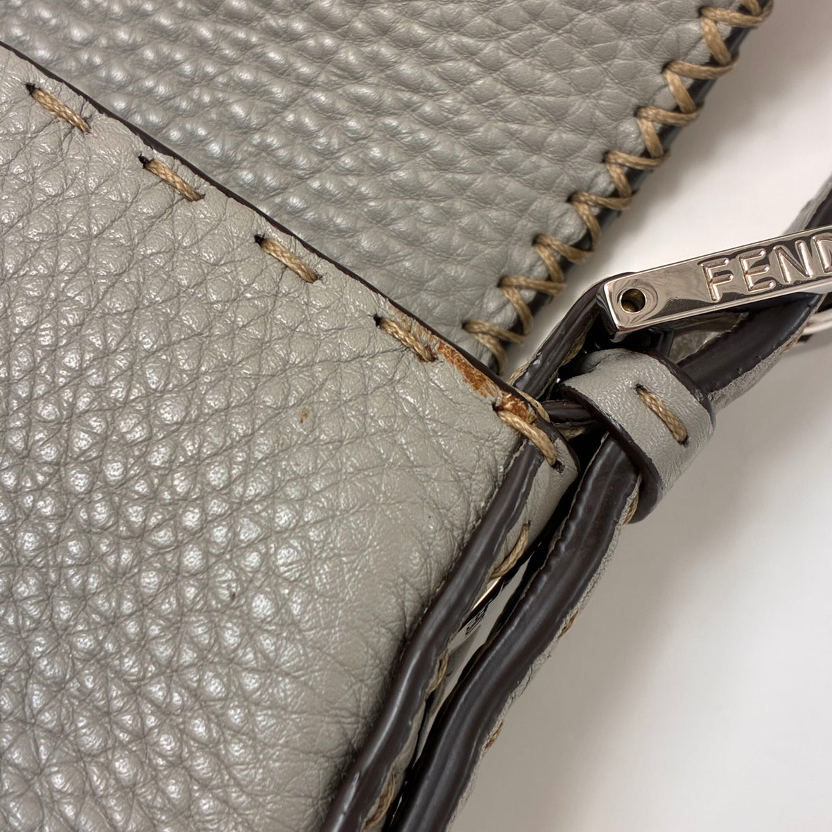 Fendi Selleria Gray Leather Baguette Handbag