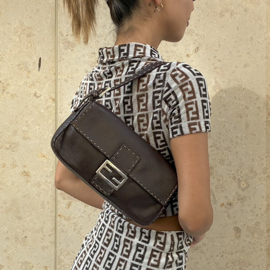 Fendi Selleria Leather Baguette Handbag