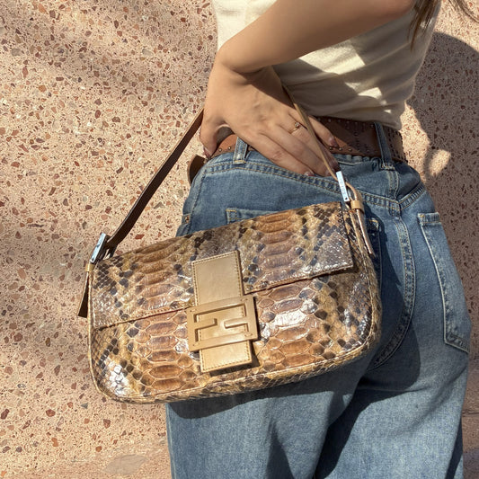 Fendi 1990-2000s * Python Baguette Handbag