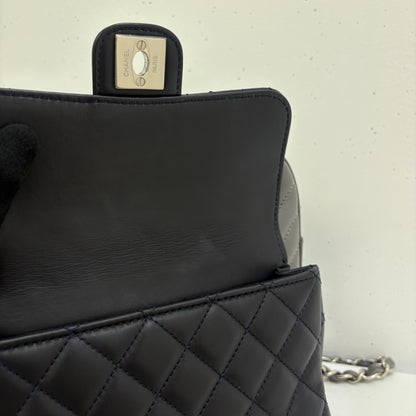 Chanel 2018-2019 Navy Gray Lambskin Chevron Paris-Hamburg Double Camera Case Bag