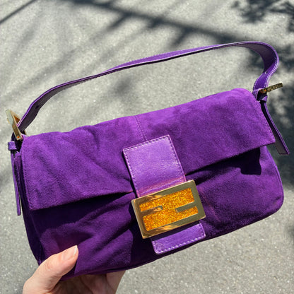 Fendi Purple Suede Baguette Handbag