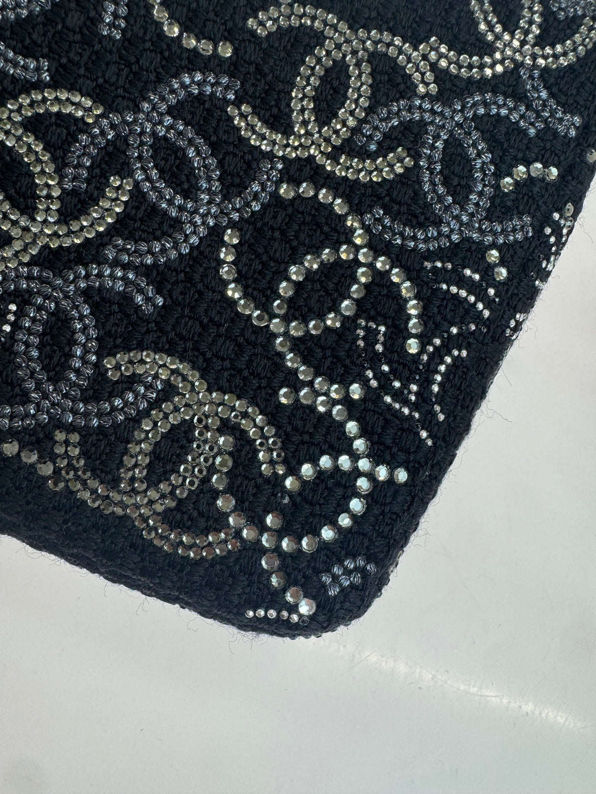 Chanel Black Fabric Rhinestone Medium Classic Double Flap Shoulder Bag