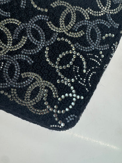 Chanel Black Fabric Rhinestone Medium Classic Double Flap Shoulder Bag
