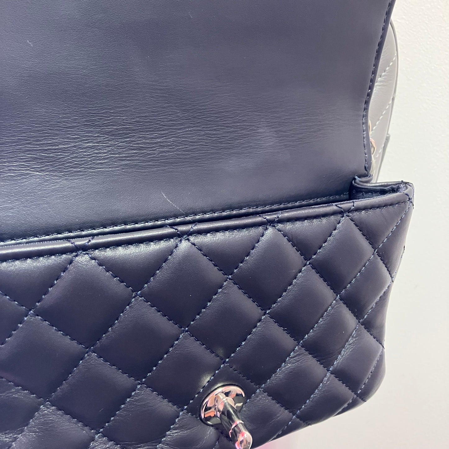 Chanel 2018-2019 Navy Gray Lambskin Chevron Paris-Hamburg Double Camera Case Bag