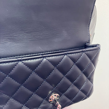 Chanel 2018-2019 Navy Gray Lambskin Chevron Paris-Hamburg Double Camera Case Bag