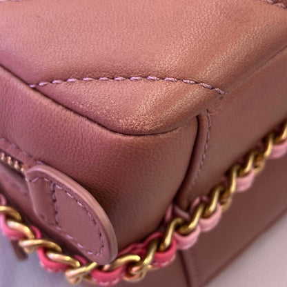 Chanel 2018 Pink Lambskin Chevron Camera Bag Mini