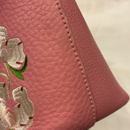 Christian Dior Pink Leather Embroidered Flower Tote Handbag