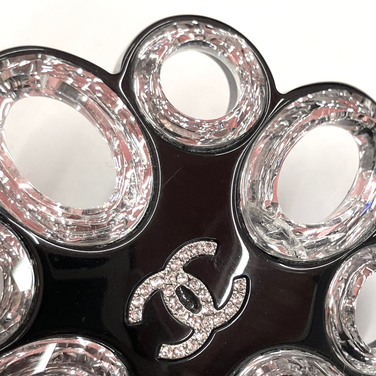 Chanel CC Brooch Pin Rhinestone Black 16P