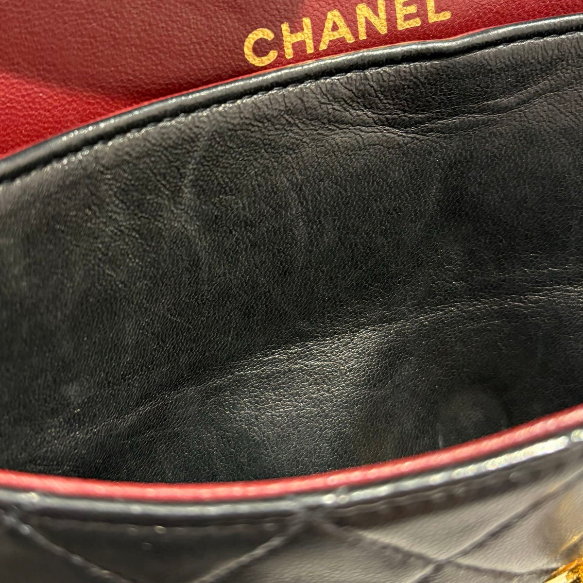 Chanel 1991-1994 Black Lambskin Small Classic Double Flap Shoulder Bag