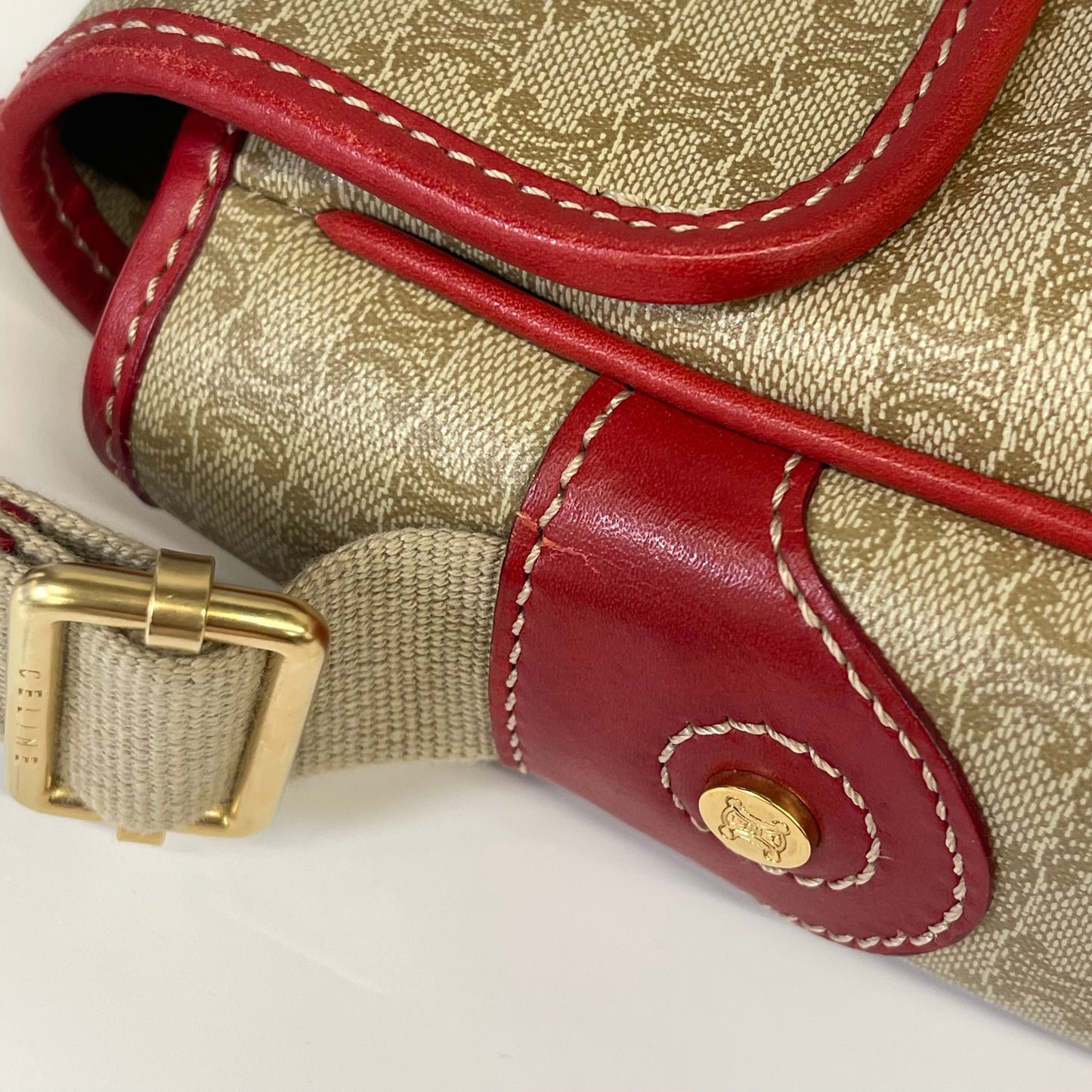 Celine Beige PVC Macadam Shoulder Bag