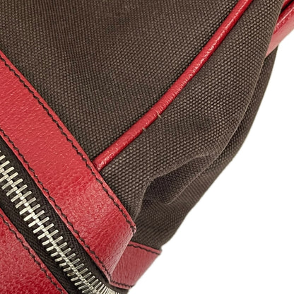 Prada Brown Red Canvas Leather Handbag