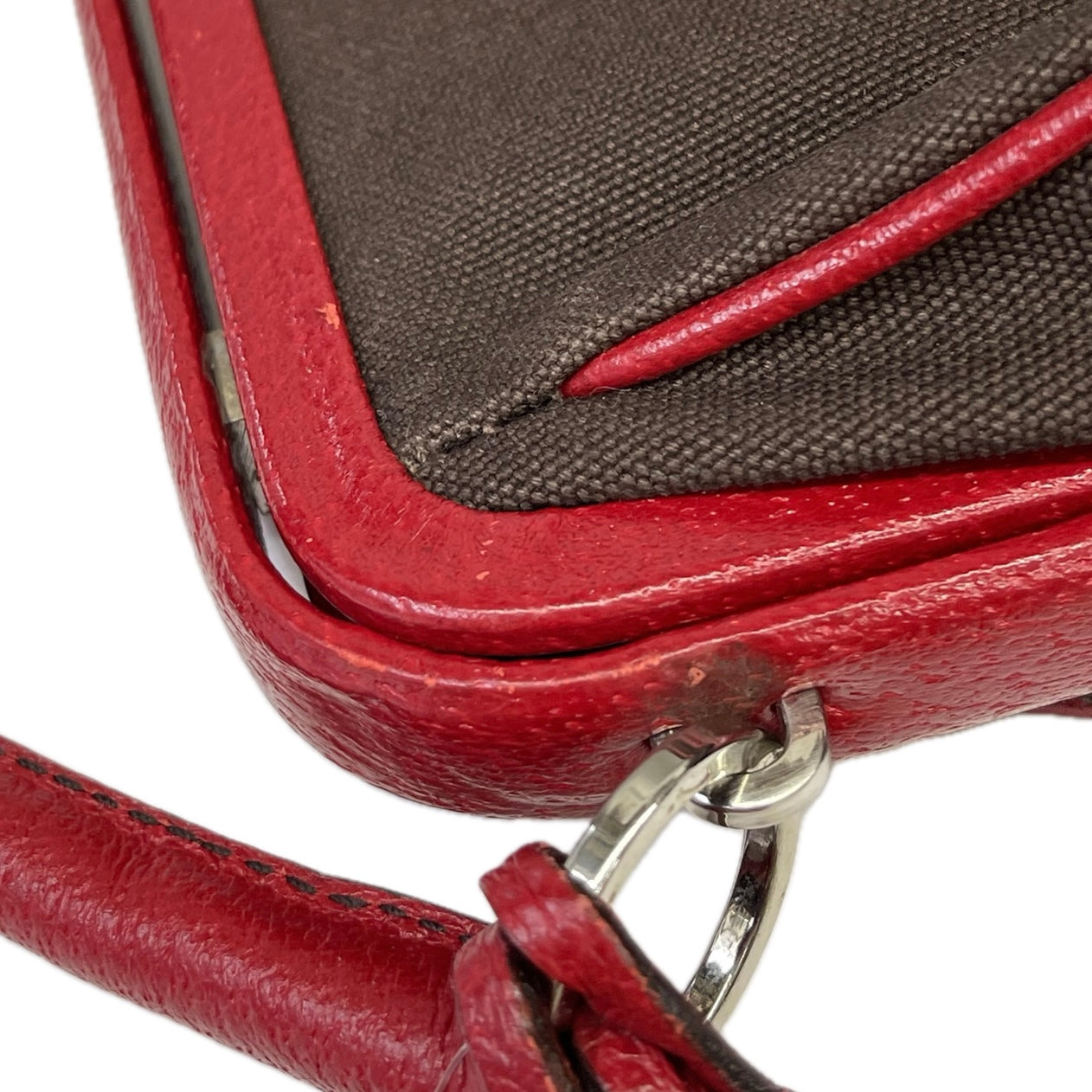 Prada Brown Red Canvas Leather Handbag