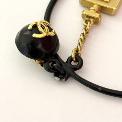 Chanel Gold Black Hoop Dangle Perfume Bottle Earrings Clip-On 94C