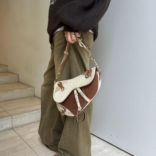 Christian Dior Gold Brown Saddle Handbag