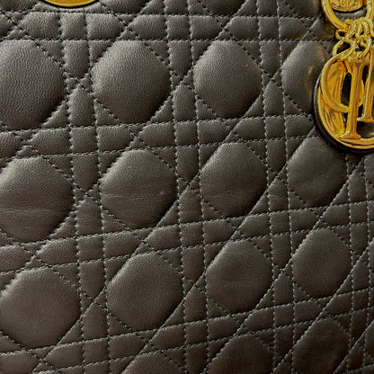 Christian Dior 2001 Black Lambskin Large Lady Dior Cannage 2way Shoulder Handbag