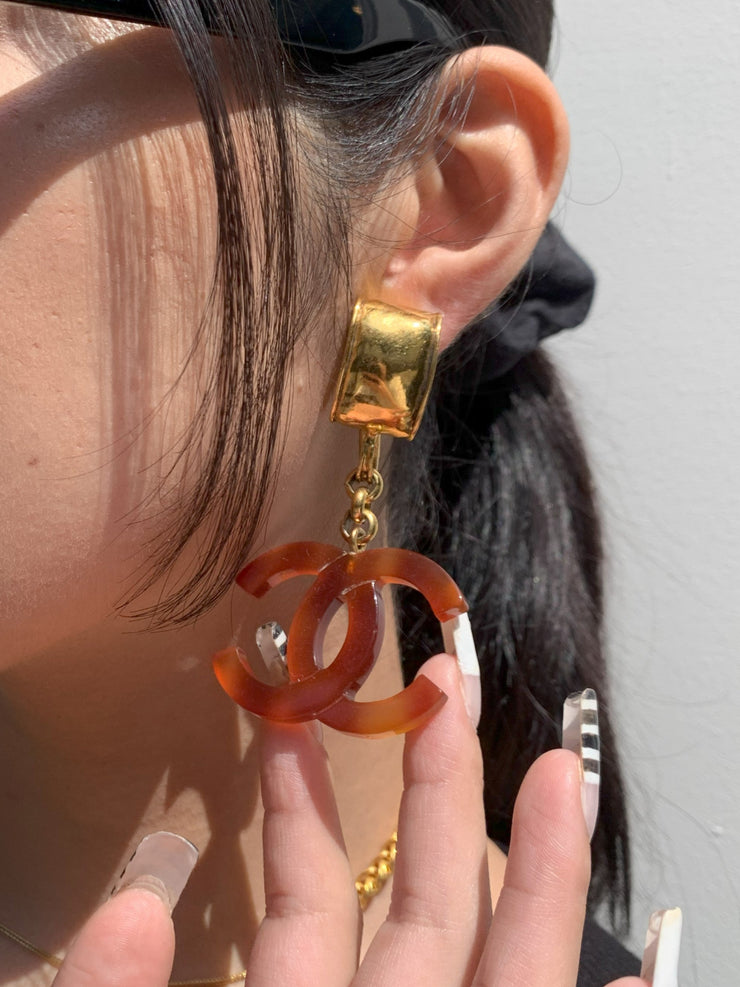 Chanel Dangle Earrings Clip-On Brown 94P