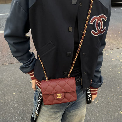 Chanel 2003-2004 Red Calfskin Wild Stitch Mini Classic Square Flap Bag