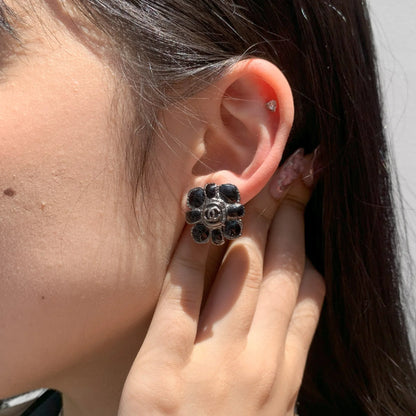 Chanel Stone Earrings Clip-On Black 08A