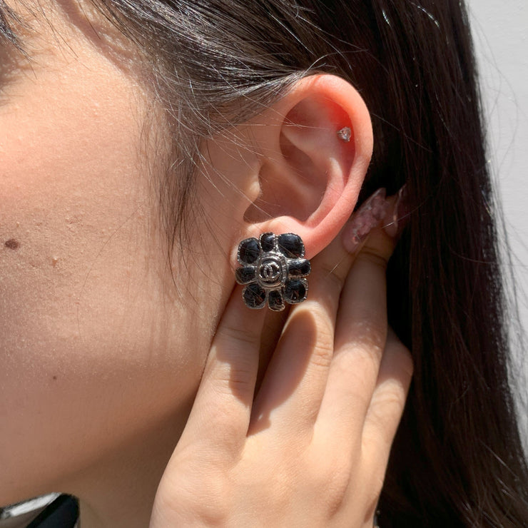 Chanel Stone Earrings Clip-On Black 08A