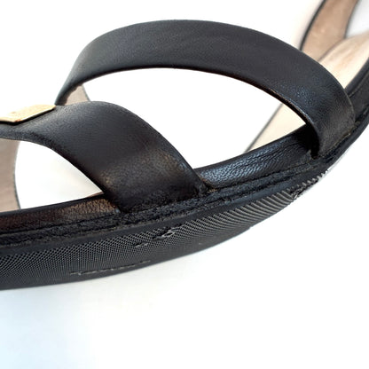 Chanel * Black Leather Sandals Shoes #37