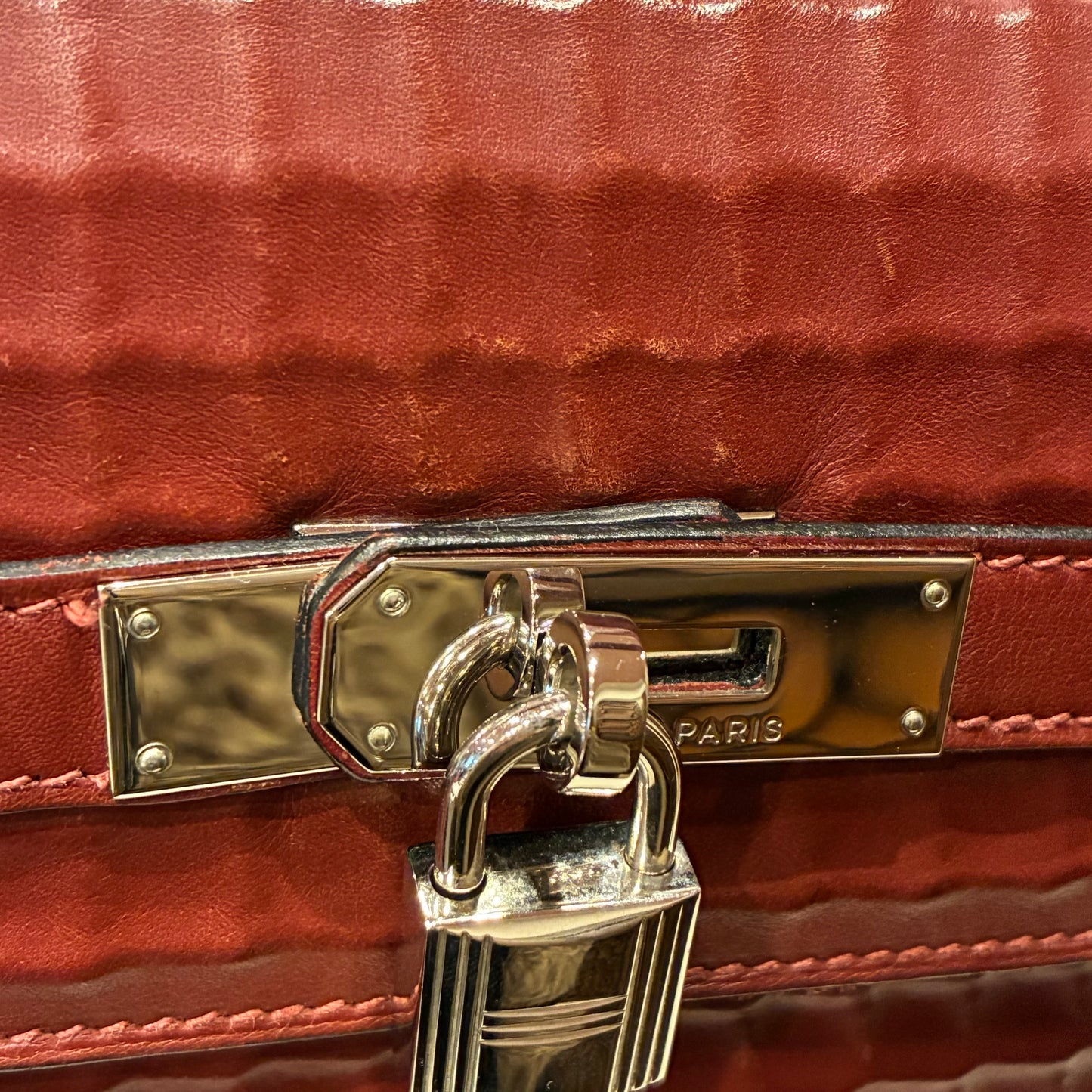 Hermes 2003 Rouge H Ever Deutch Waffle Kelly 32 Sellier 2way Shoulder Handbag
