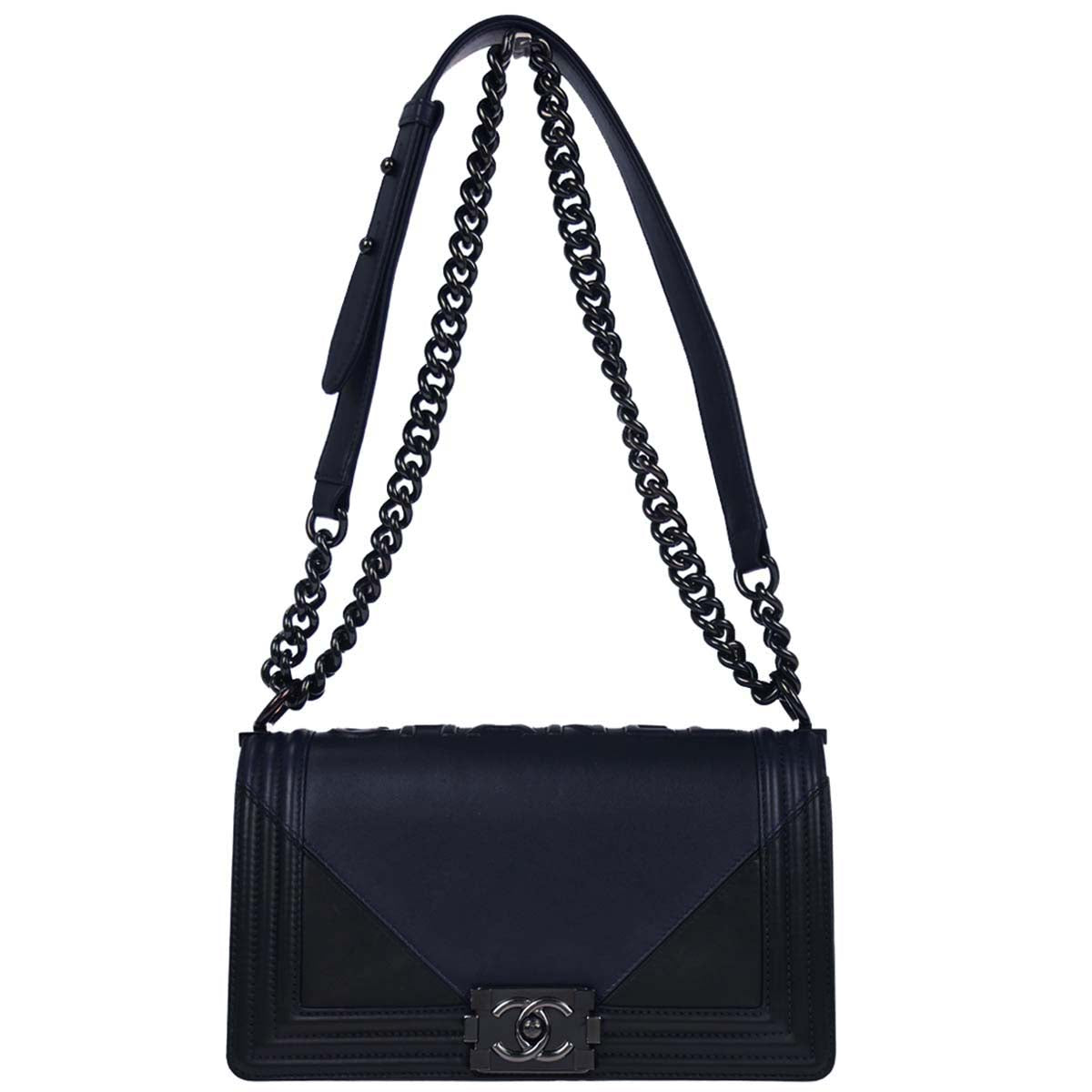 Boy Chanel Navy Black Lambskin Medium Shoulder Bag