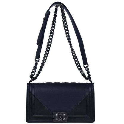 Boy Chanel Navy Black Lambskin Medium Shoulder Bag