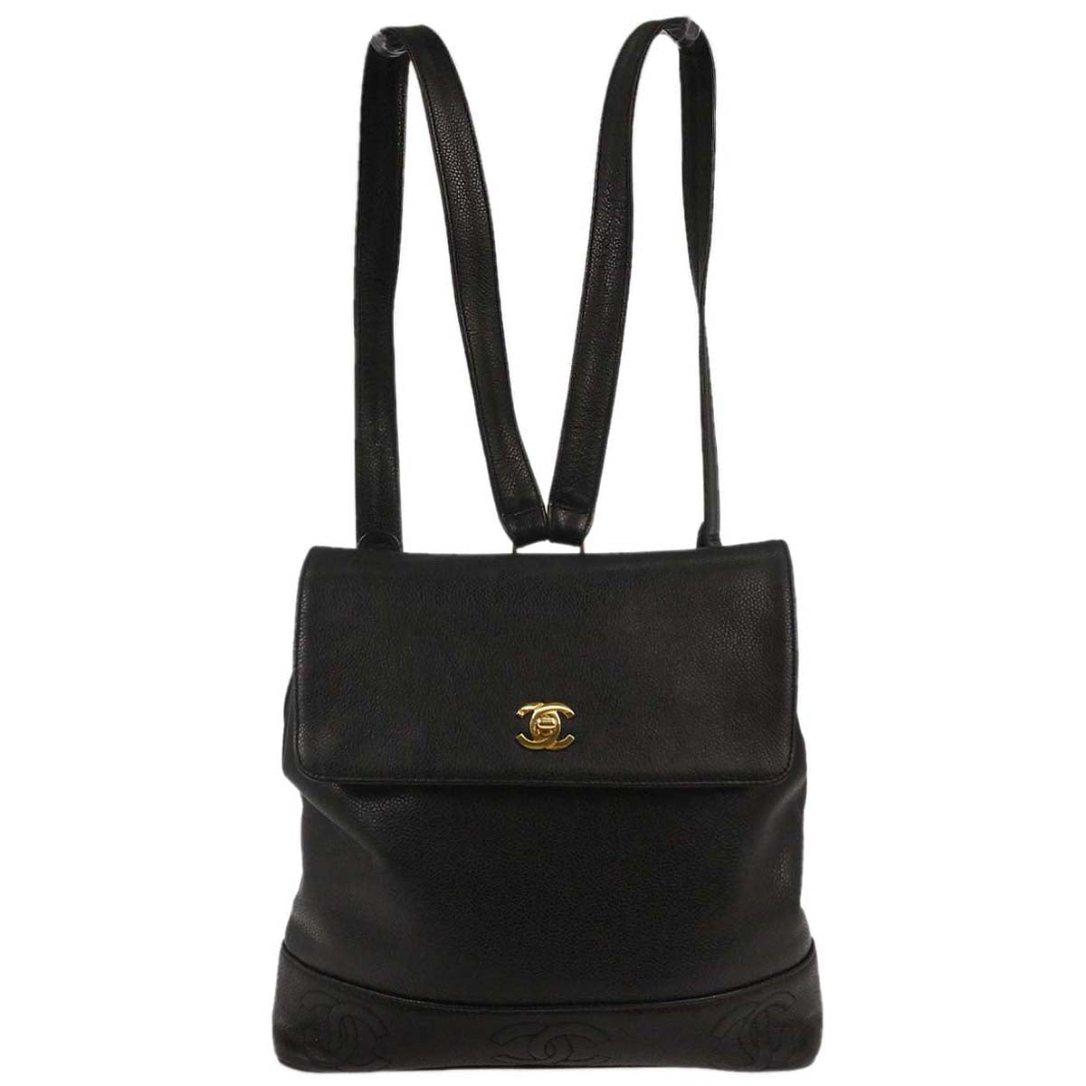 Chanel 1996-1997 Black Caviar Skin Triple CC Backpack