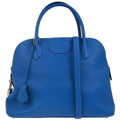 Hermes Blue Hydra Taurillon Clemence Bolide 31 2way Shoulder Handbag