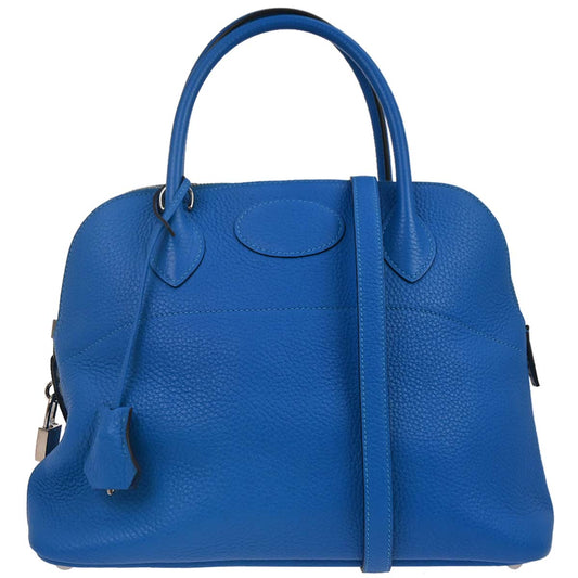 Hermes Blue Hydra Taurillon Clemence Bolide 31 2way Shoulder Handbag