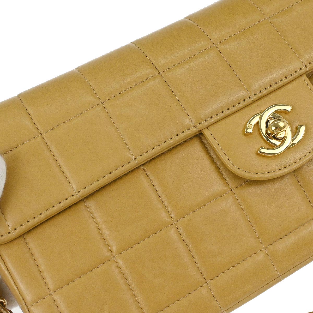 Chanel Beige Lambskin East West Choco Bar Shoulder Bag