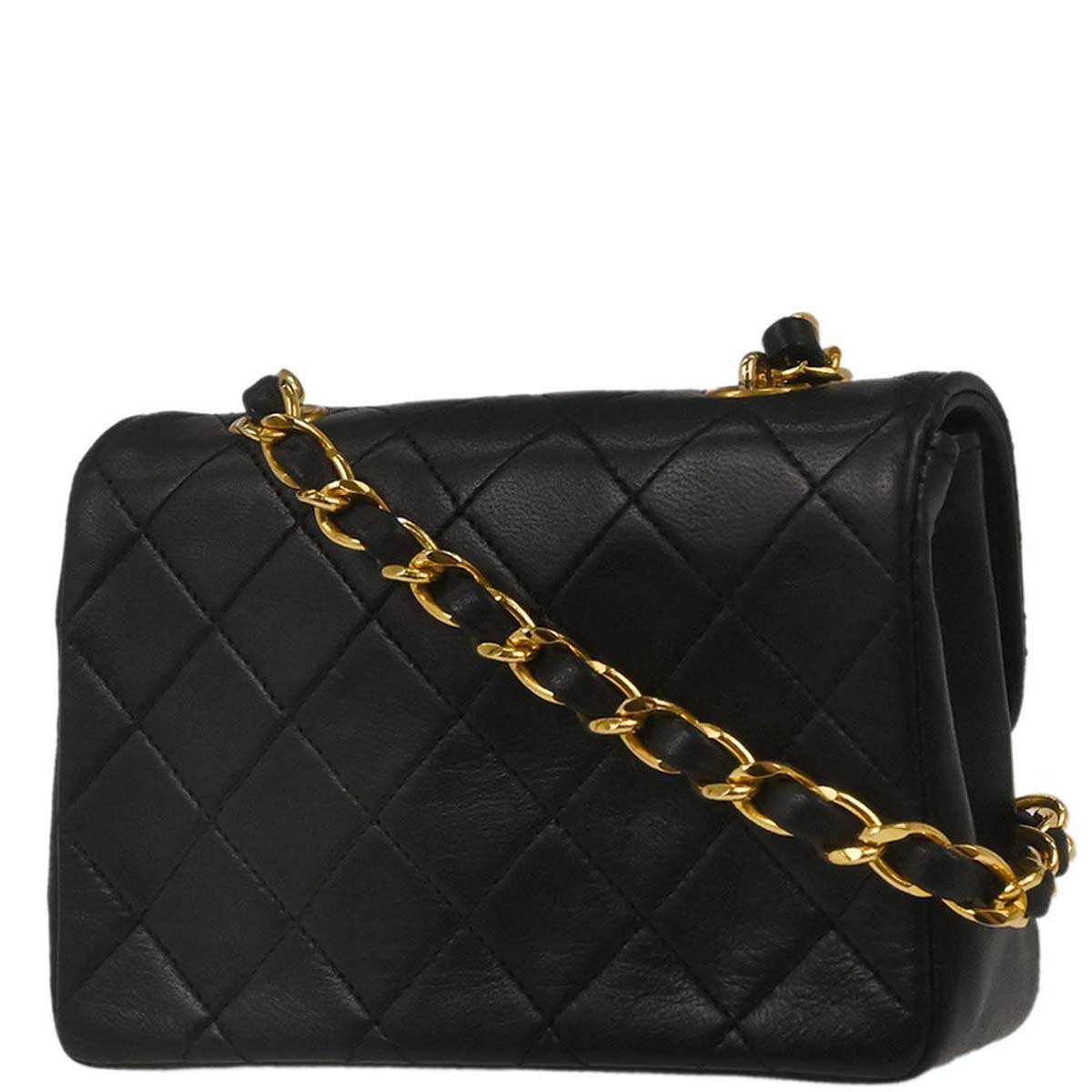 Chanel 1989-1991 Black Lambskin Straight Flap Shoulder Bag