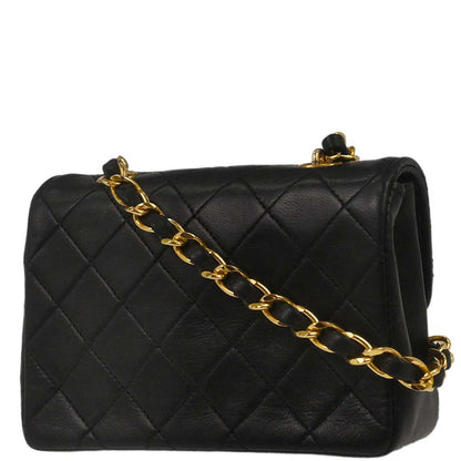 Chanel 1989-1991 Black Lambskin Straight Flap Shoulder Bag