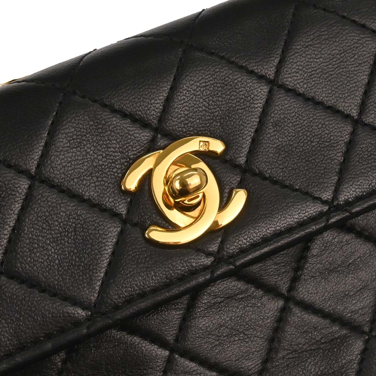 Chanel 1989-1991 Black Lambskin Straight Flap Shoulder Bag