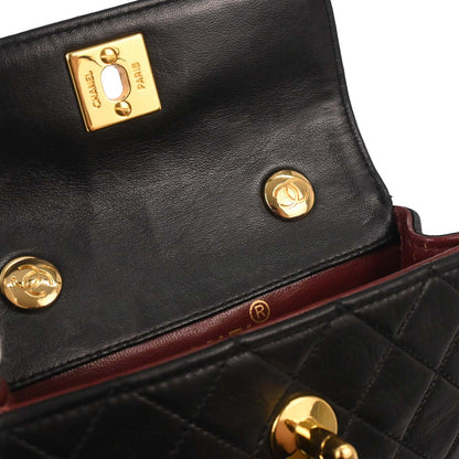 Chanel 1989-1991 Black Lambskin Straight Flap Shoulder Bag