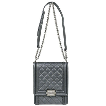 Boy Chanel 2019 Metallic Silver Caviar Skin North South Boy Flap Shoulder Bag