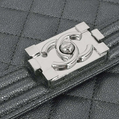 Boy Chanel 2019 Metallic Silver Caviar Skin North South Boy Flap Shoulder Bag