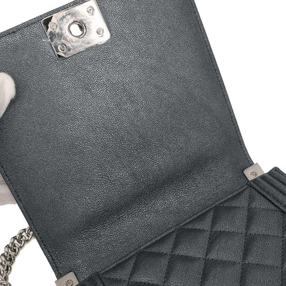 Boy Chanel 2019 Metallic Silver Caviar Skin North South Boy Flap Shoulder Bag