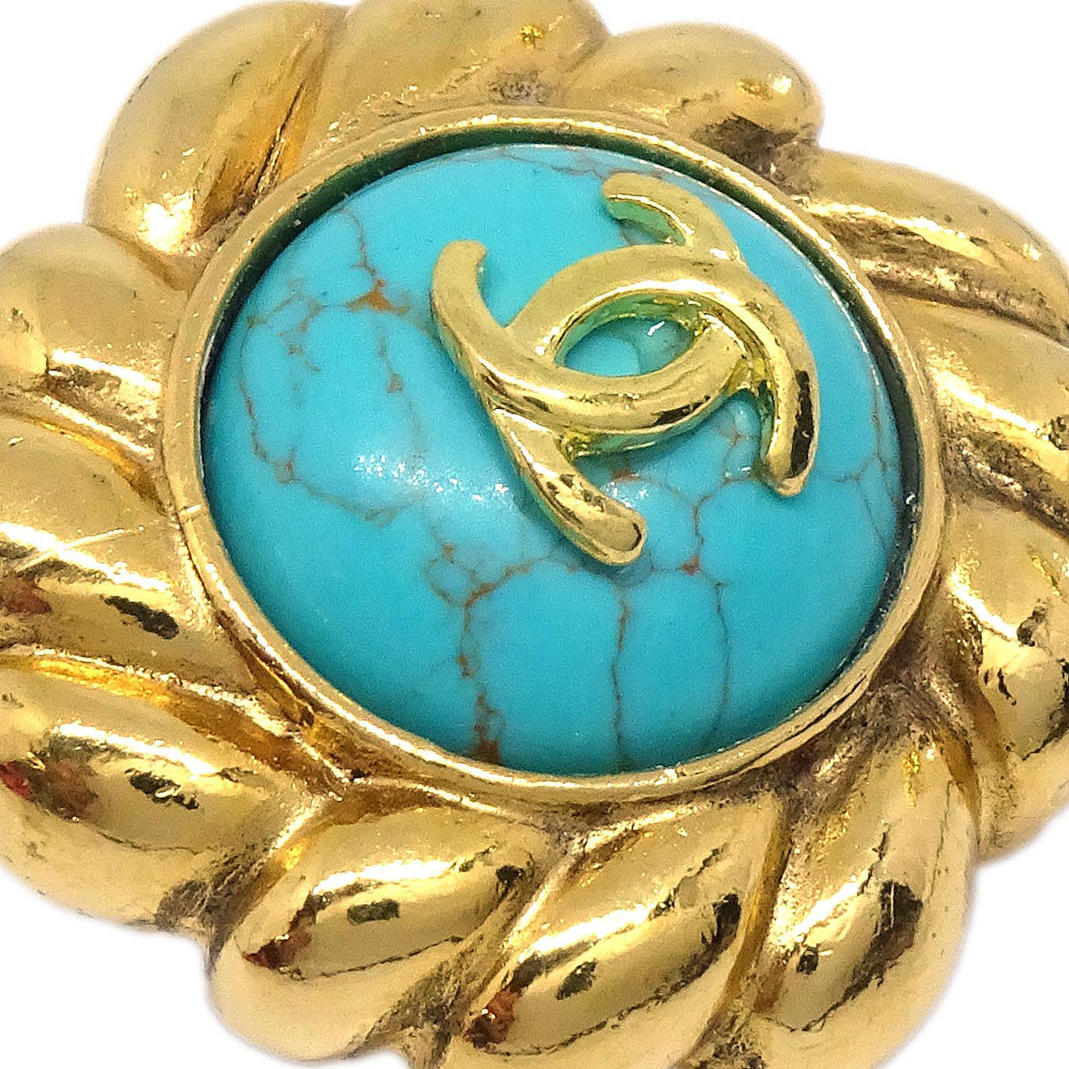 Chanel Rhombus Clip-On Earrings Gold Turquoise 2383