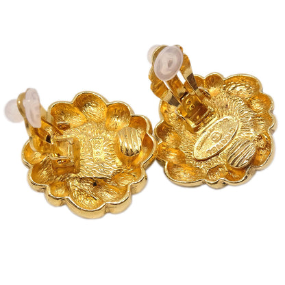 Chanel Rhombus Clip-On Earrings Gold Turquoise 2383