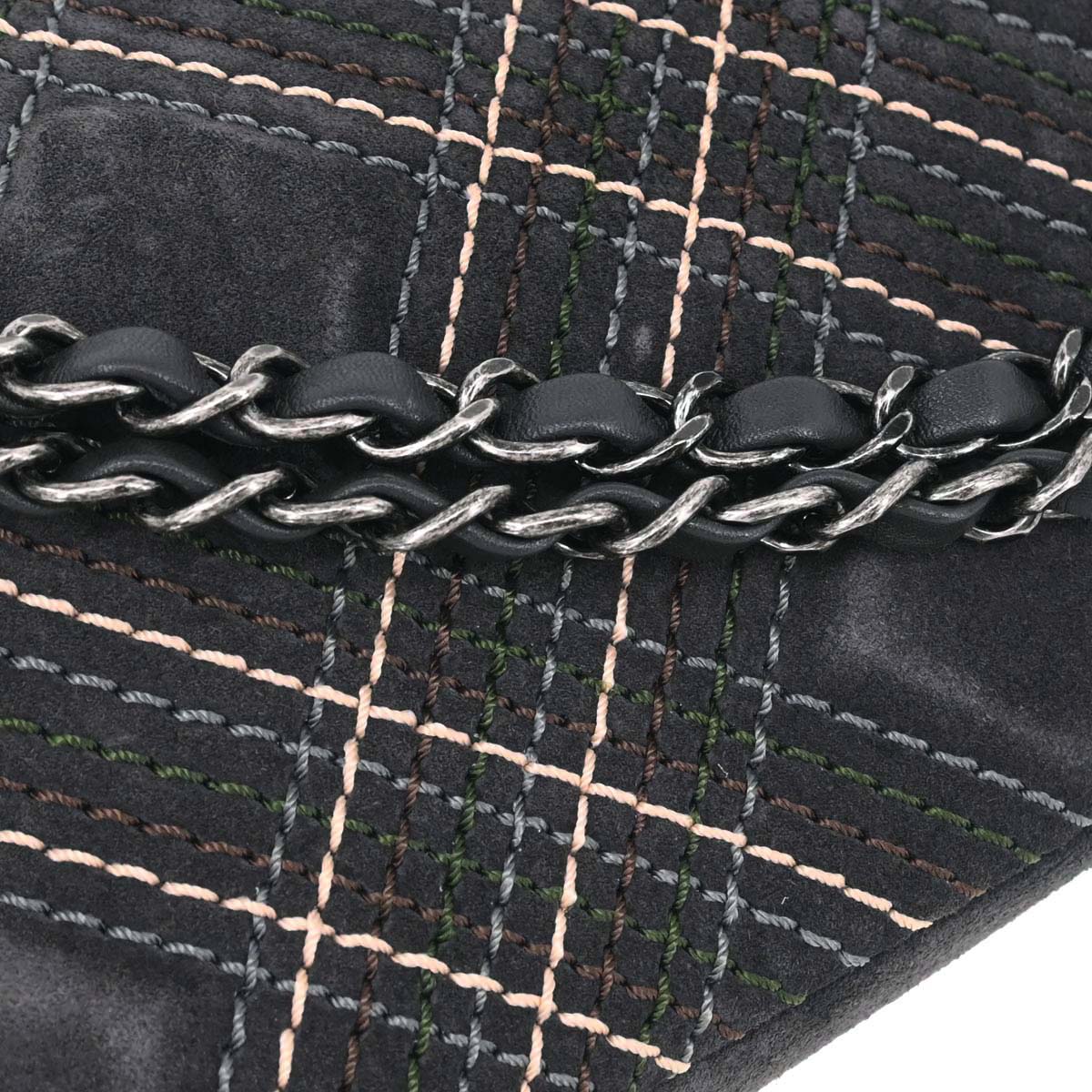 Chanel 2013-2014 Gray Suede Paris-Edinburgh Saltire Single Flap Shoulder Bag