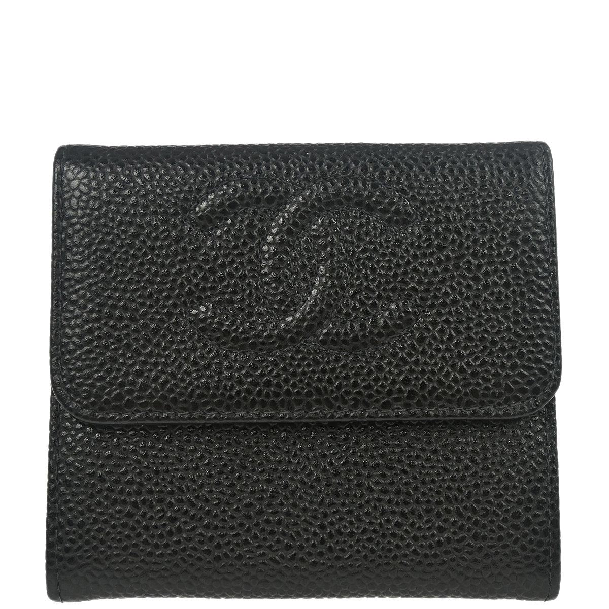 Chanel 2002-2003 Black Caviar Skin Bifold Wallet Purse