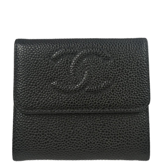 Chanel Black Caviar Skin Bifold Wallet Purse