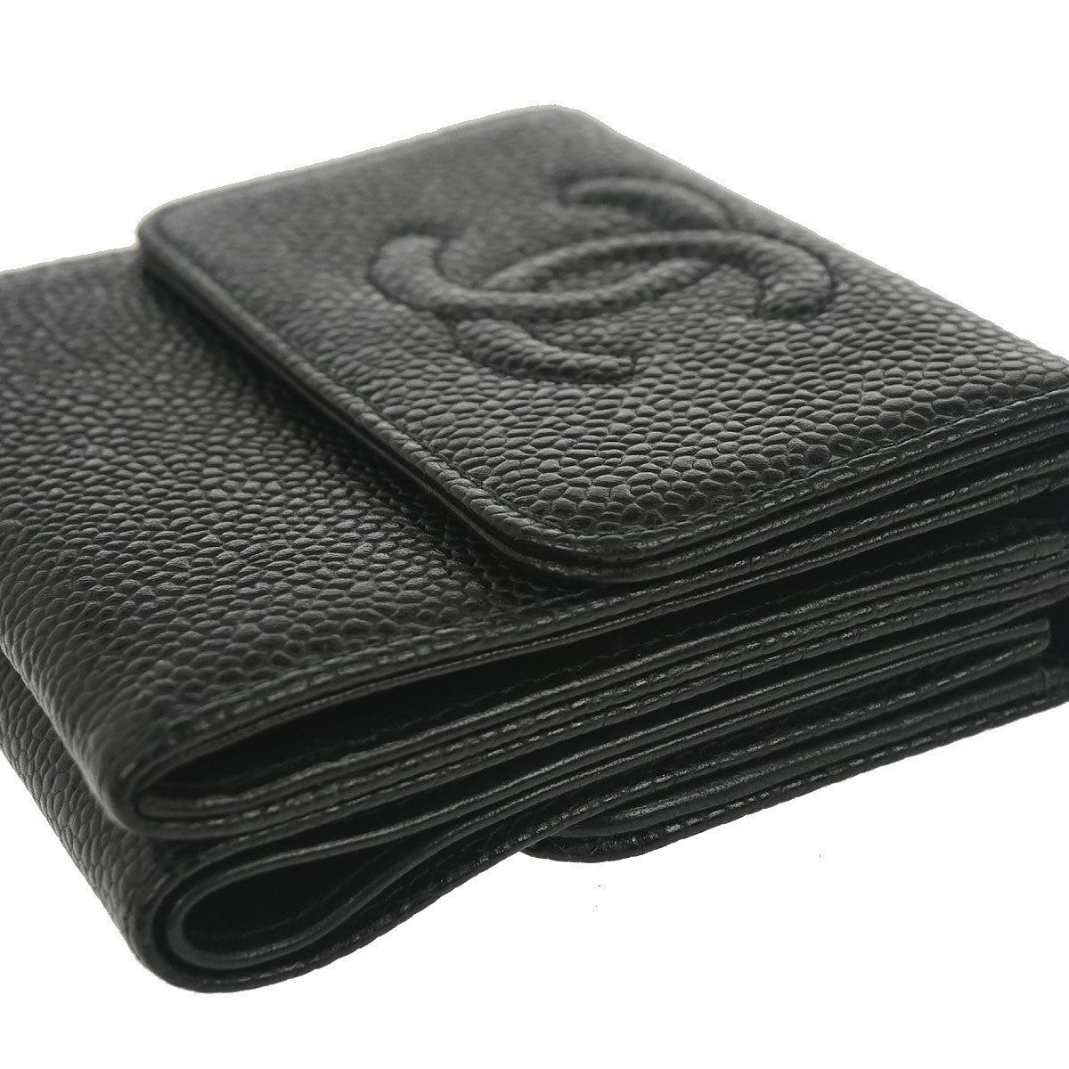 Chanel 2002-2003 Black Caviar Skin Bifold Wallet Purse