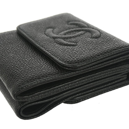 Chanel 2002-2003 Black Caviar Skin Bifold Wallet Purse