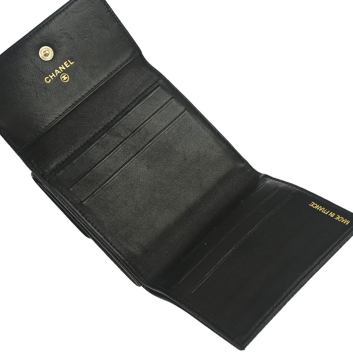 Chanel 2002-2003 Black Caviar Skin Bifold Wallet Purse